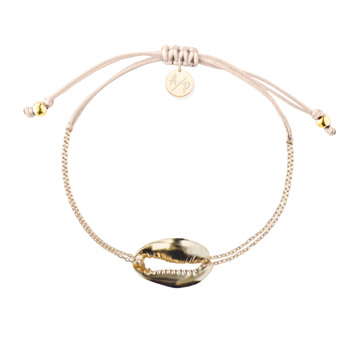 Mini Metal Shell Chain Bracelet - 14k Gold on Colored Cord