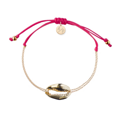 Mini Metal Shell Chain Bracelet - 14k Gold on Colored Cord