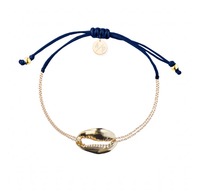 Mini Metal Shell Chain Bracelet - 14k Gold on Colored Cord