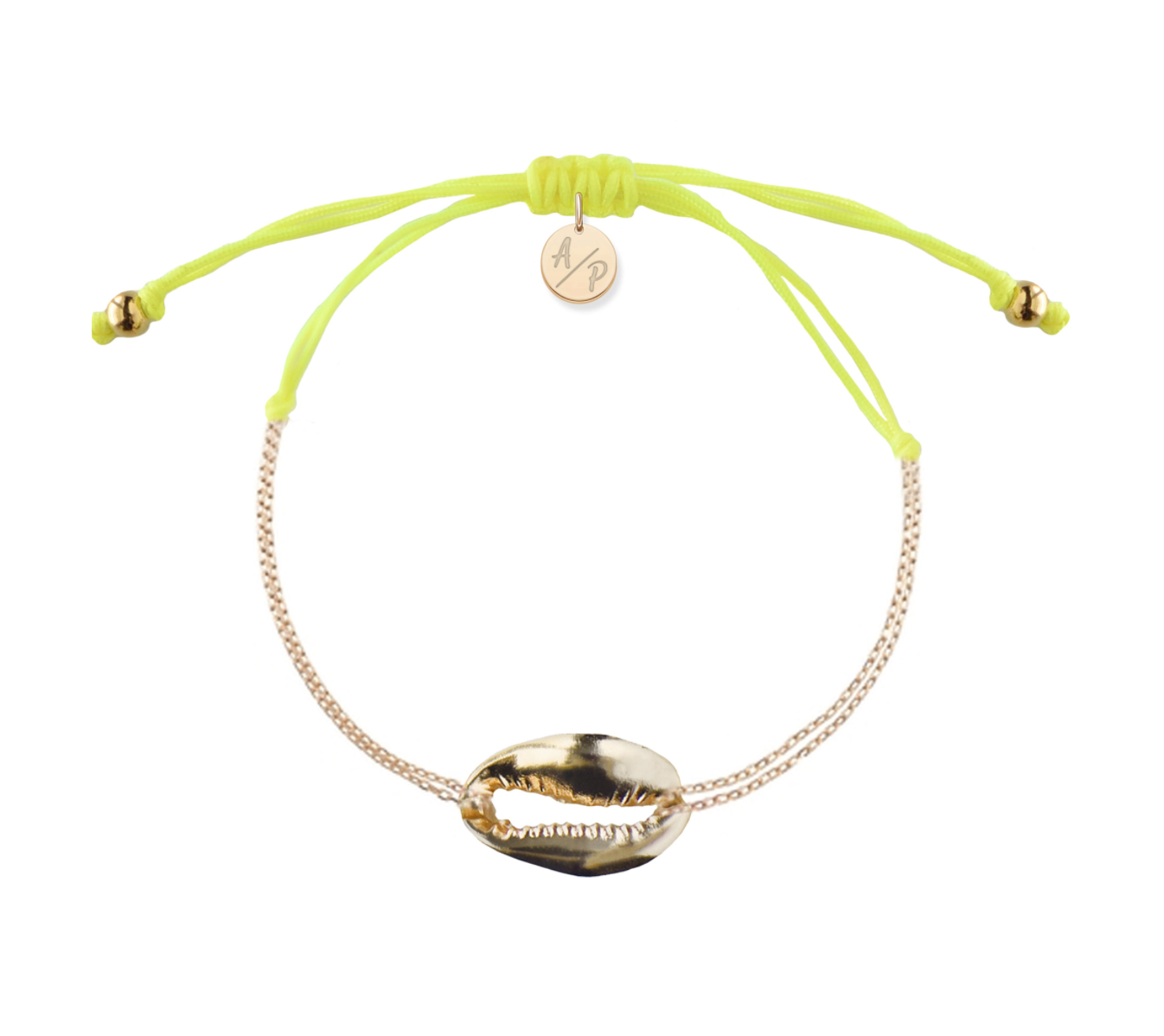 Mini Metal Shell Chain Bracelet - 14k Gold on Colored Cord