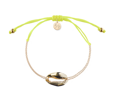 Mini Metal Shell Chain Bracelet - 14k Gold on Colored Cord