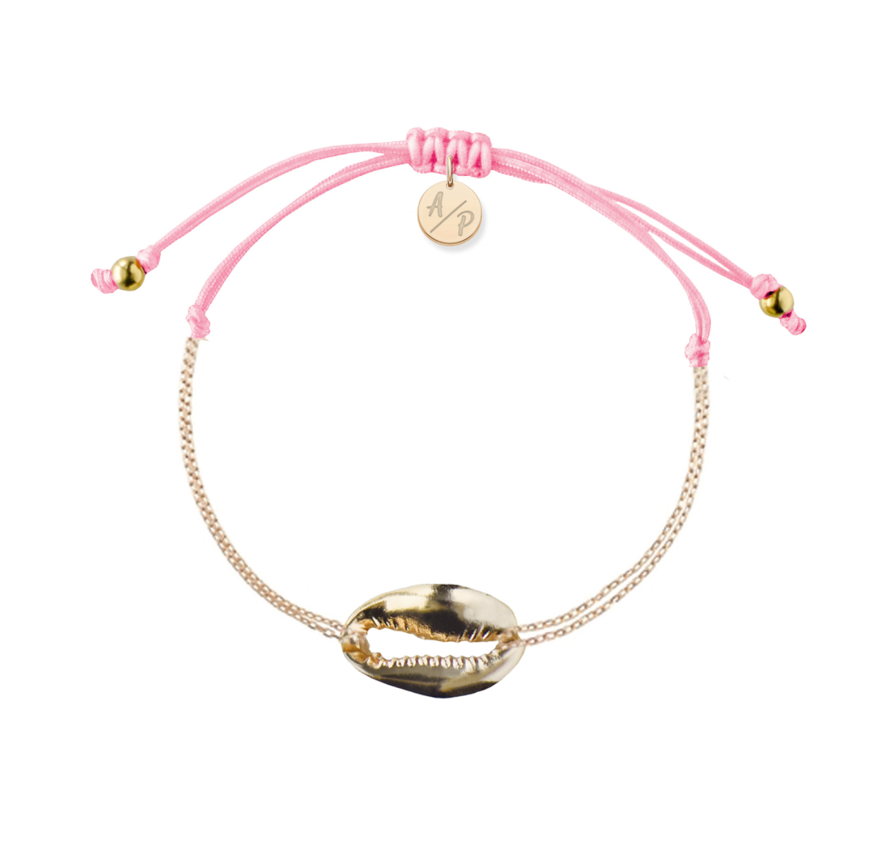 Mini Metal Shell Chain Bracelet - 14k Gold on Colored Cord