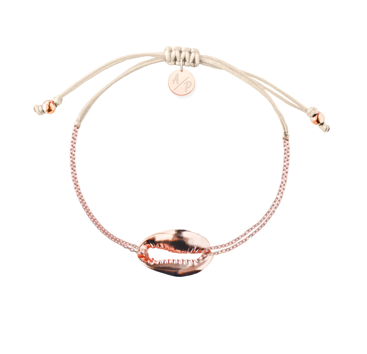 Mini Metal Shell Chain Bracelet - 14k Rose Gold on Colored Cord
