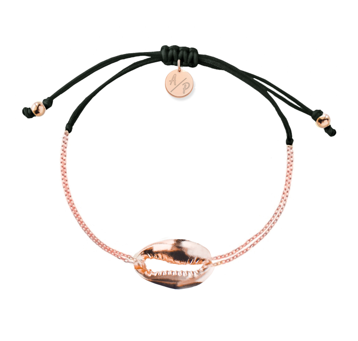 Mini Metal Shell Chain Bracelet - 14k Rose Gold on Colored Cord