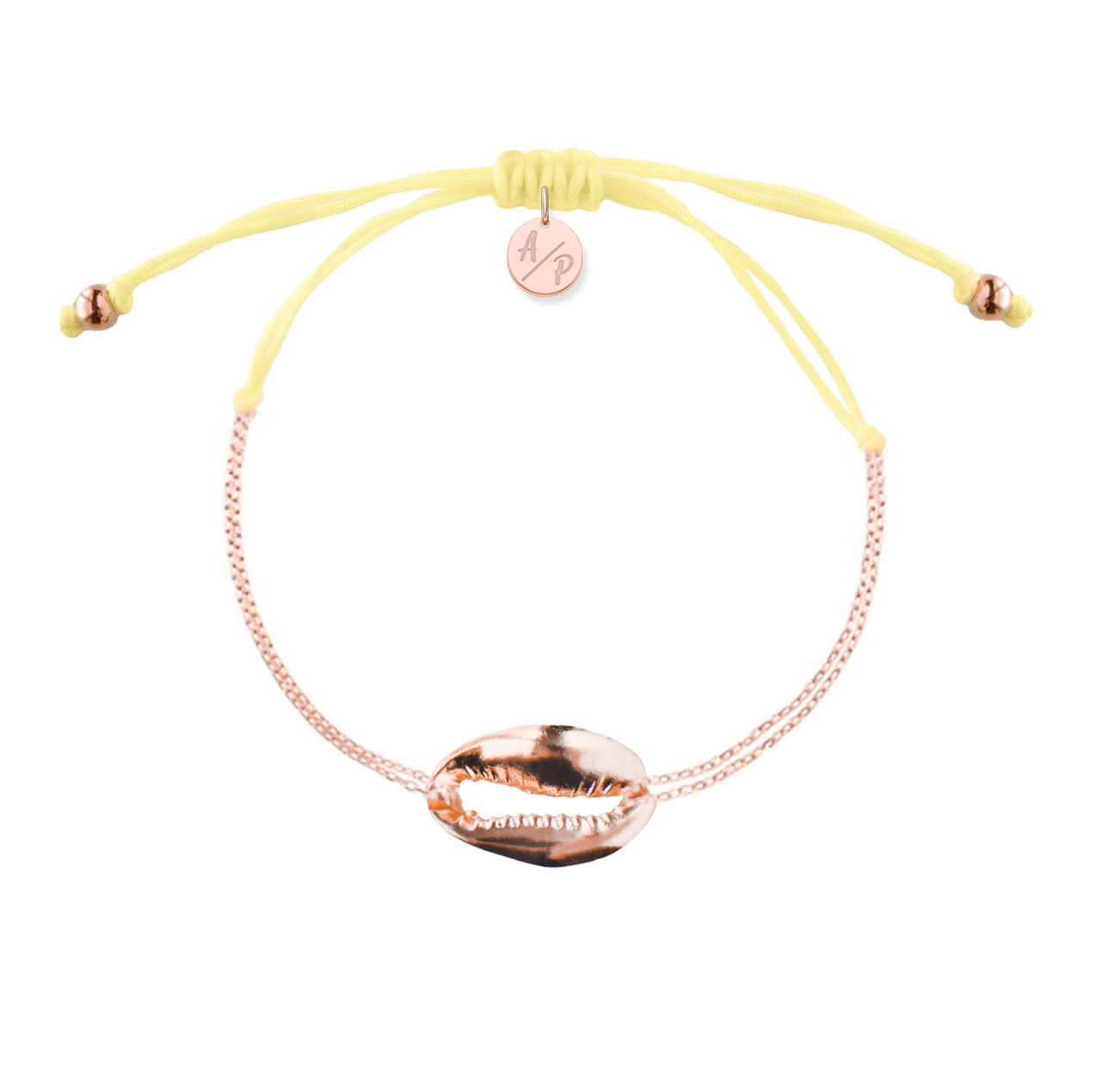 Mini Metal Shell Chain Bracelet - 14k Rose Gold on Colored Cord