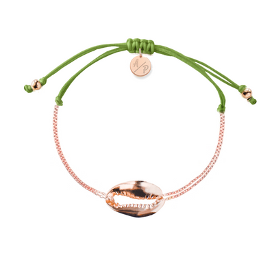 Mini Metal Shell Chain Bracelet - 14k Rose Gold on Colored Cord