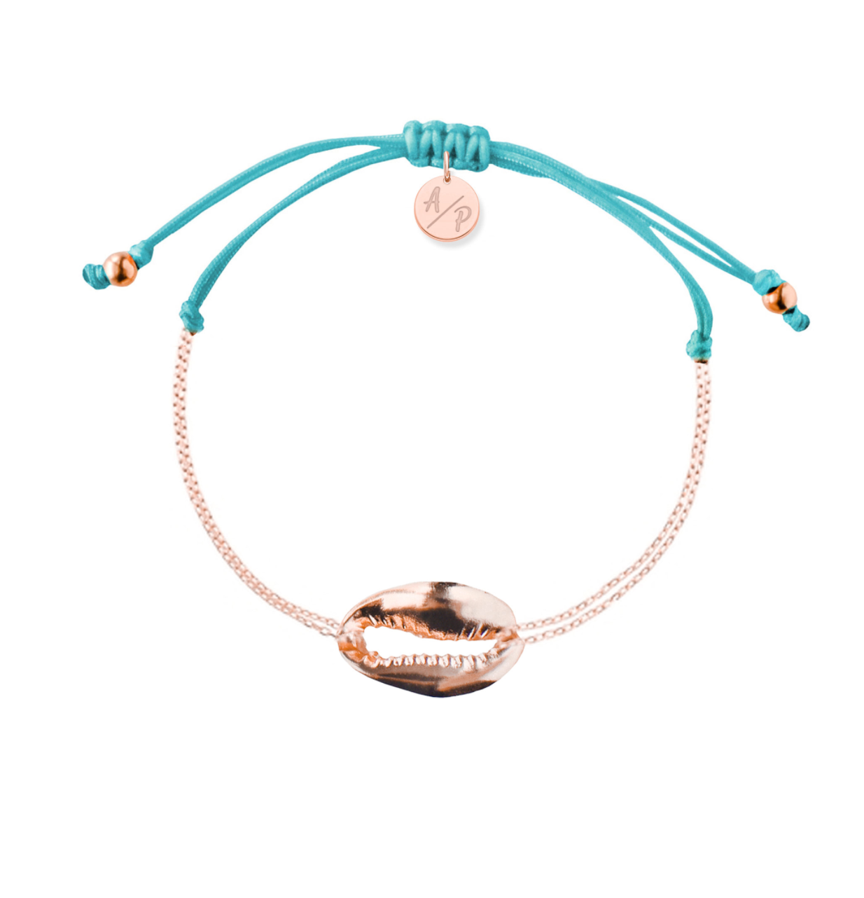 Mini Metal Shell Chain Bracelet - 14k Rose Gold on Colored Cord