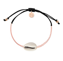Mini Natural Shell Chain Bracelet - 14k Rose Gold on Colored Cord
