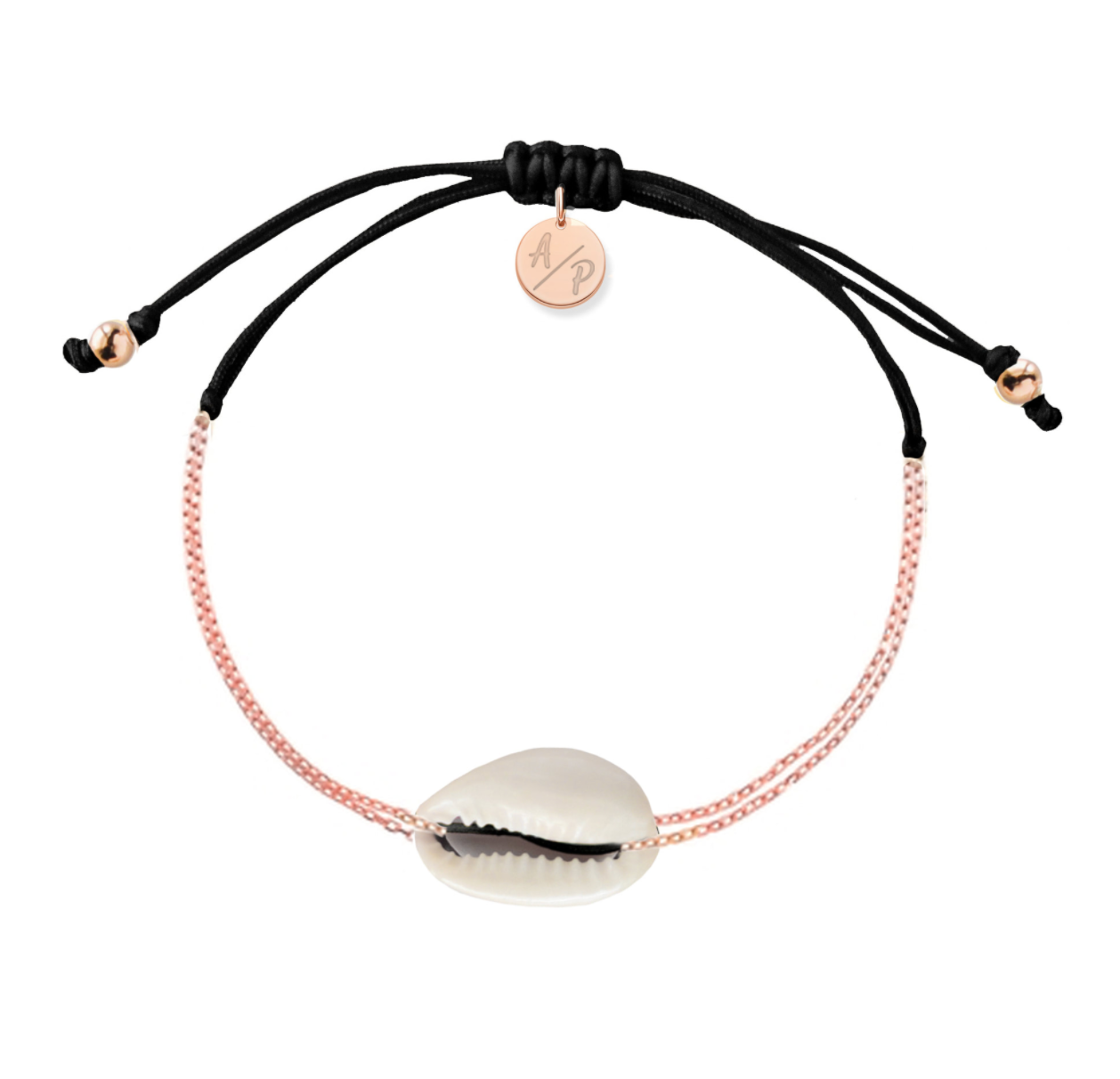 Mini Natural Shell Chain Bracelet - 14k Rose Gold on Colored Cord