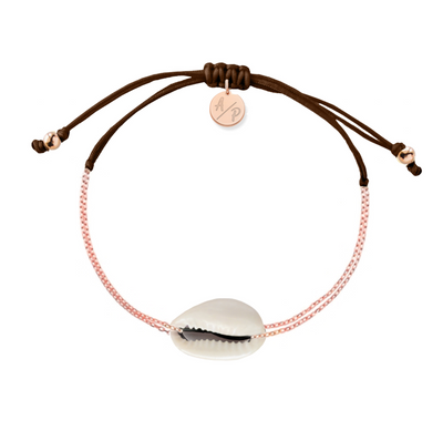 Mini Natural Shell Chain Bracelet - 14k Rose Gold on Colored Cord