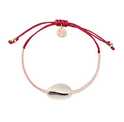 Mini Natural Shell Chain Bracelet - 14k Rose Gold on Colored Cord