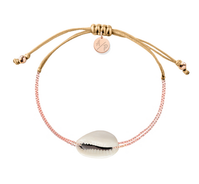 Mini Natural Shell Chain Bracelet - 14k Rose Gold on Colored Cord