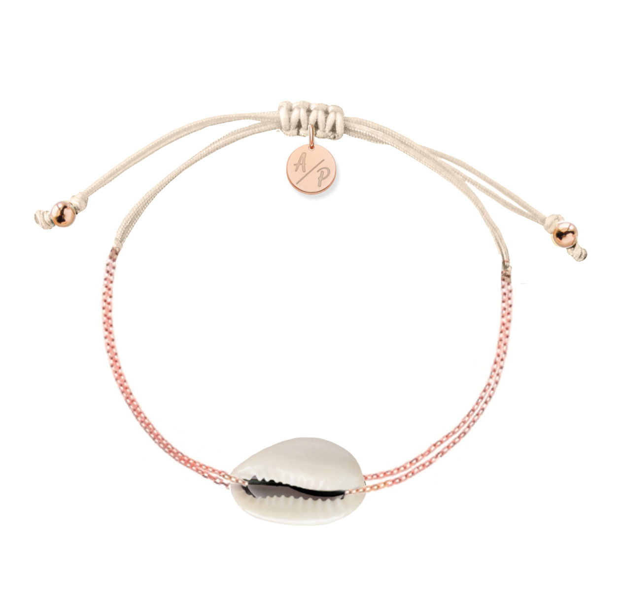 Mini Natural Shell Chain Bracelet - 14k Rose Gold on Colored Cord