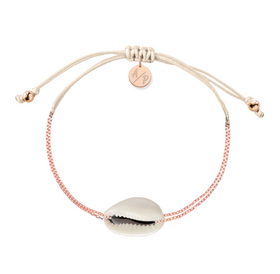 Mini Natural Shell Chain Bracelet - 14k Rose Gold on Colored Cord