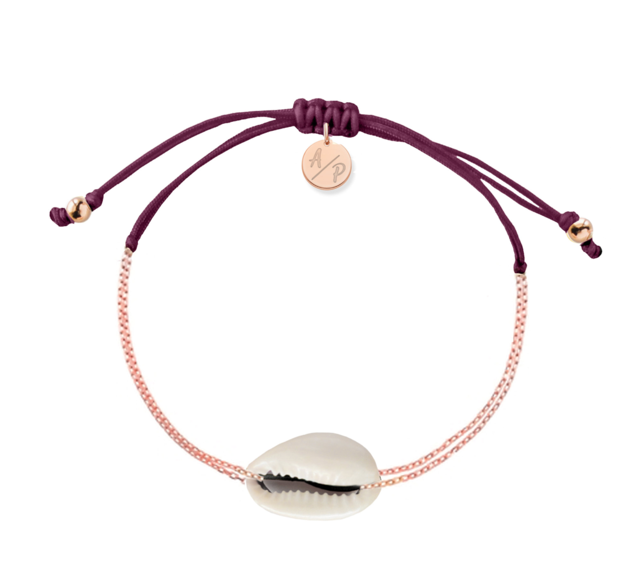 Mini Natural Shell Chain Bracelet - 14k Rose Gold on Colored Cord