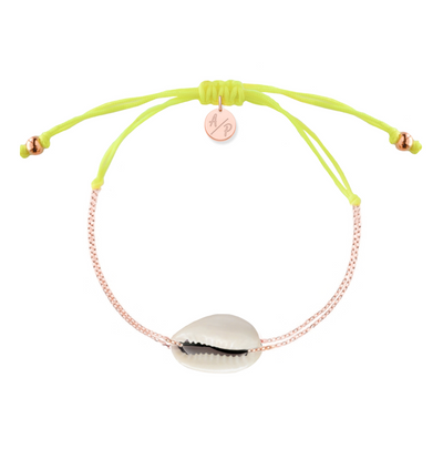 Mini Natural Shell Chain Bracelet - 14k Rose Gold on Colored Cord