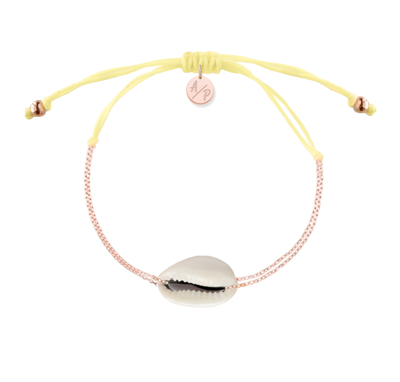 Mini Natural Shell Chain Bracelet - 14k Rose Gold on Colored Cord