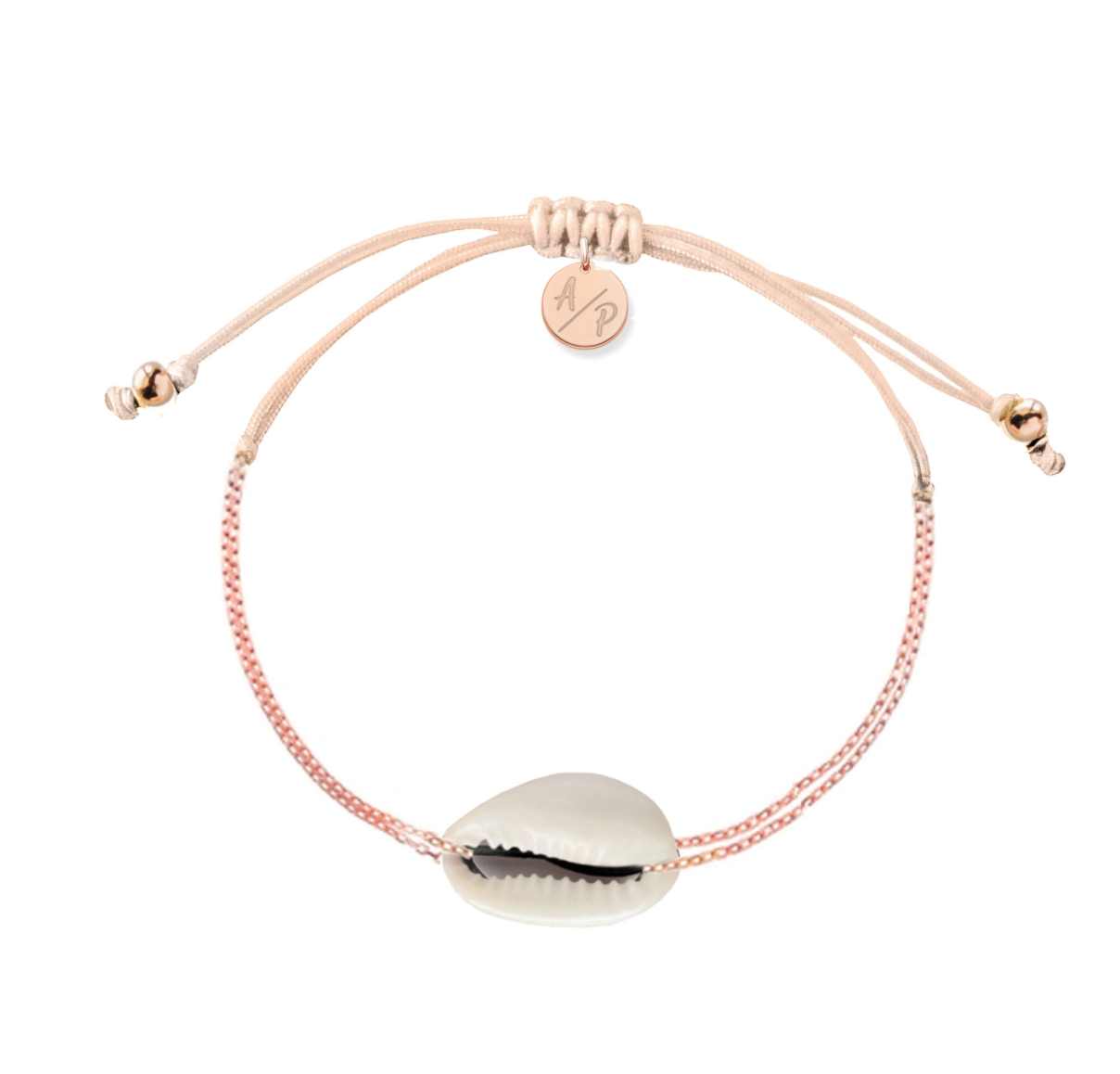 Mini Natural Shell Chain Bracelet - 14k Rose Gold on Colored Cord