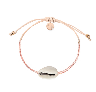 Mini Natural Shell Chain Bracelet - 14k Rose Gold on Colored Cord