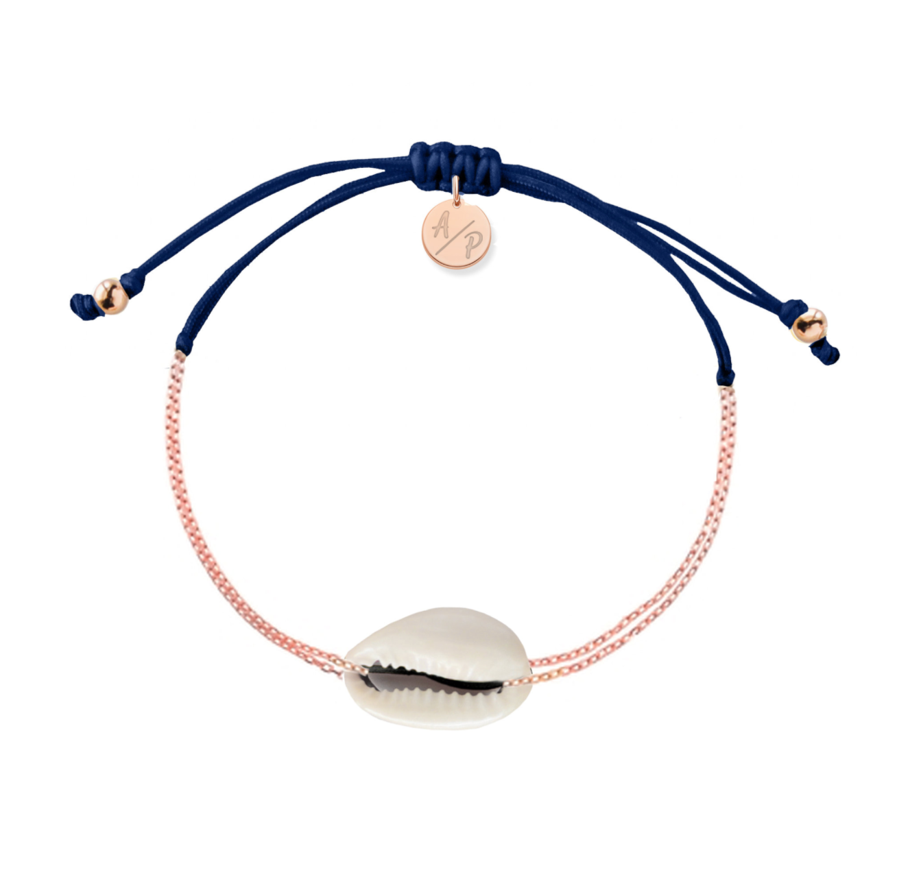 Mini Natural Shell Chain Bracelet - 14k Rose Gold on Colored Cord