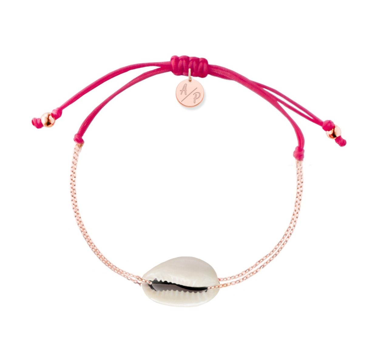 Mini Natural Shell Chain Bracelet - 14k Rose Gold on Colored Cord