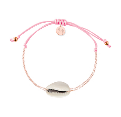 Mini Natural Shell Chain Bracelet - 14k Rose Gold on Colored Cord