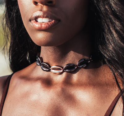 Metal Shell Accent Choker Shiny Brown - 14k Gold/Rose Gold