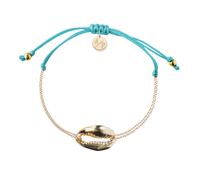 Mini Metal Shell Chain Bracelet - 14k Gold on Colored Cord