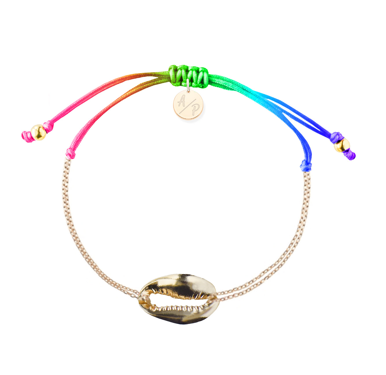 Mini Metal Shell Chain Bracelet - 14k Gold on Colored Cord