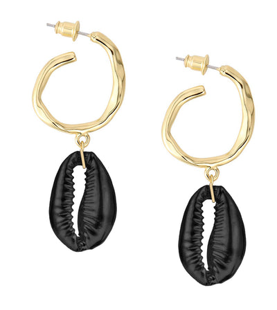 Hammered Hoop Shell Drops - Matte Black/Gold