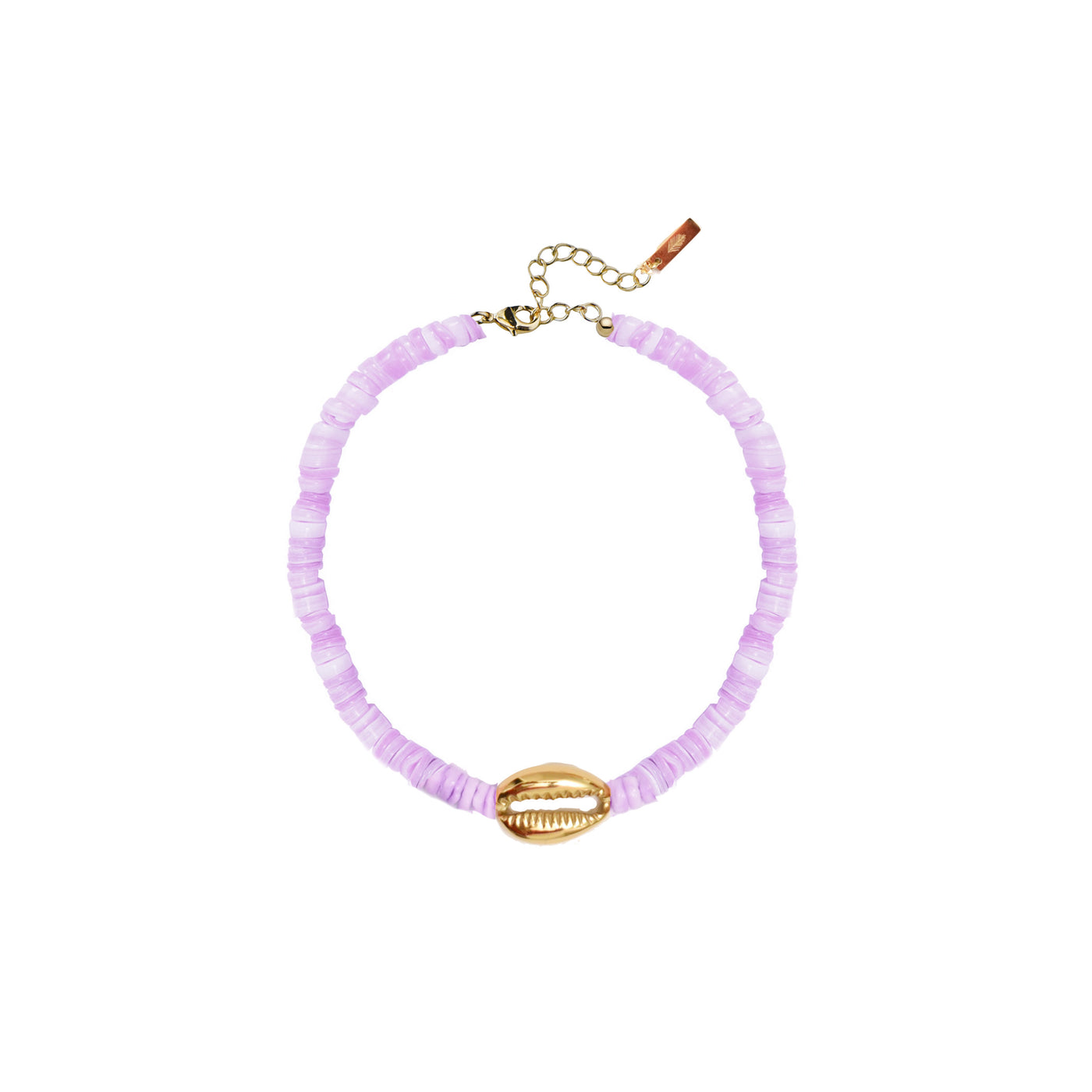 Heishi Mini Gold Shell Anklet - Lavender