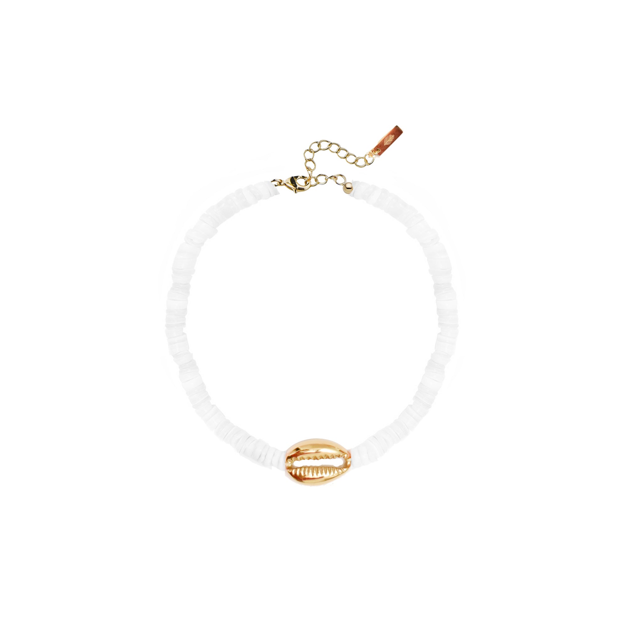 Heishi Mini Gold Shell Anklet - White