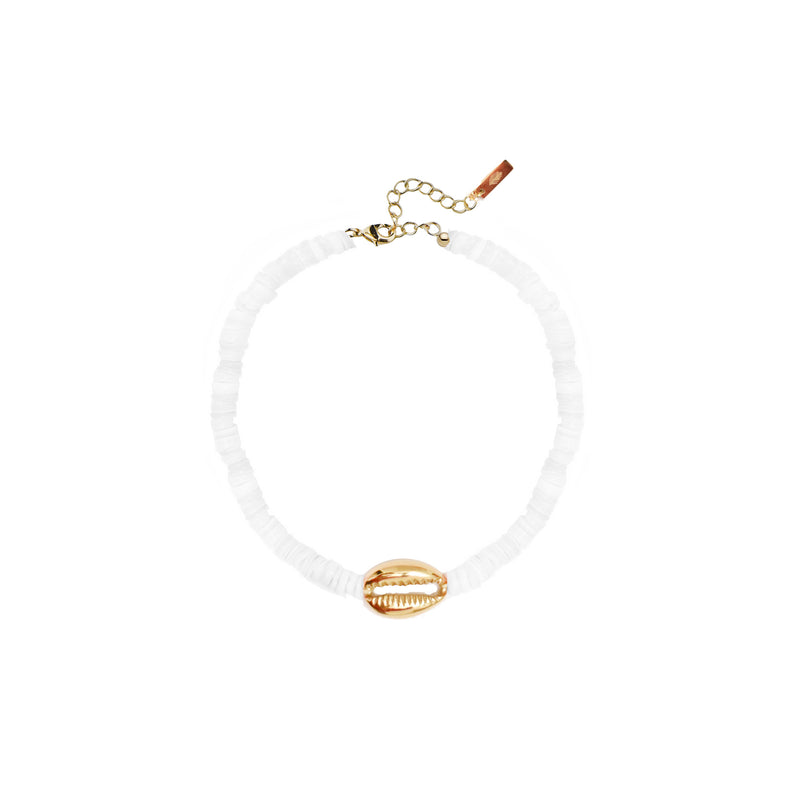 Heishi Mini Gold Shell Anklet - White