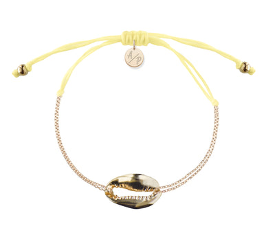 Mini Metal Shell Chain Bracelet - 14k Gold on Colored Cord