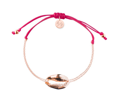 Mini Metal Shell Chain Bracelet - 14k Rose Gold on Colored Cord