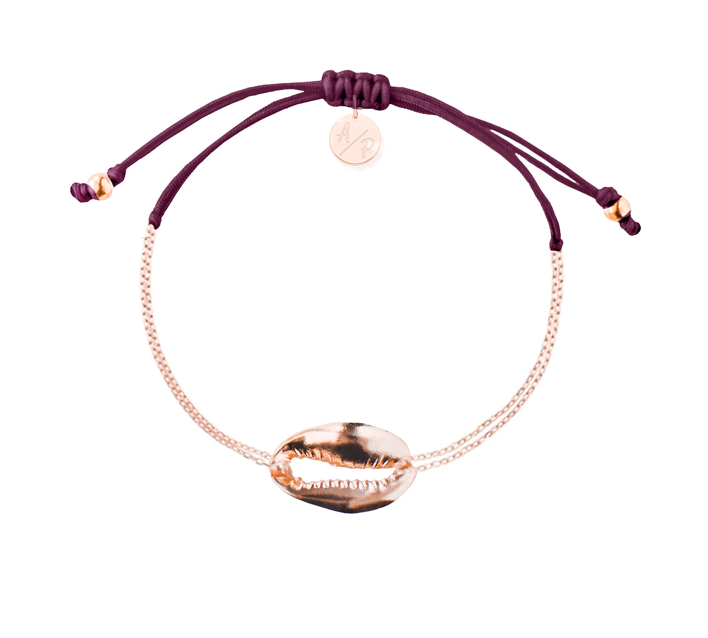 Mini Metal Shell Chain Bracelet - 14k Rose Gold on Colored Cord