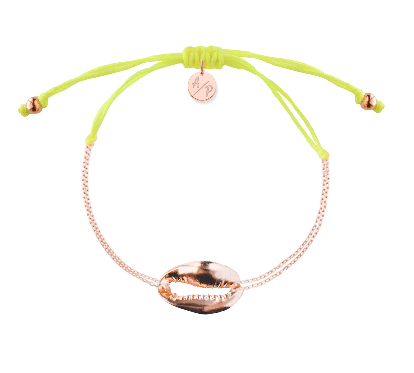 Mini Metal Shell Chain Bracelet - 14k Rose Gold on Colored Cord