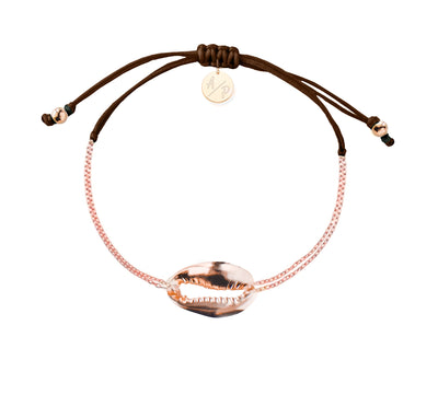 Mini Metal Shell Chain Bracelet - 14k Rose Gold on Colored Cord