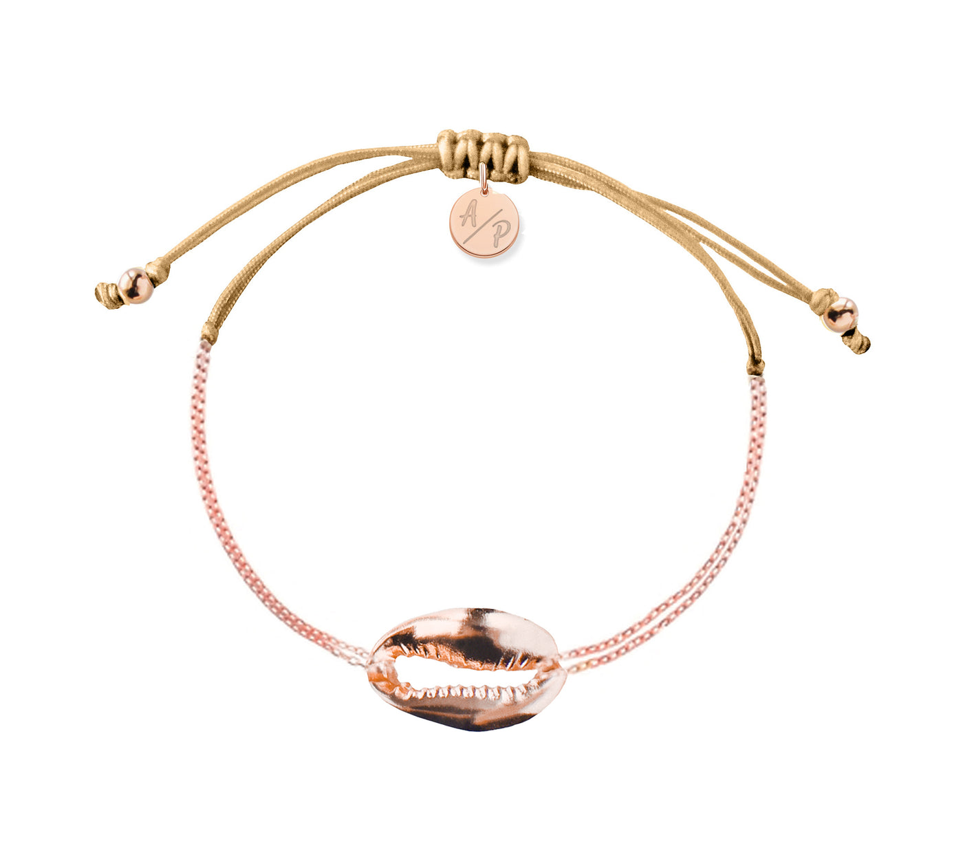 Mini Metal Shell Chain Bracelet - 14k Rose Gold on Colored Cord