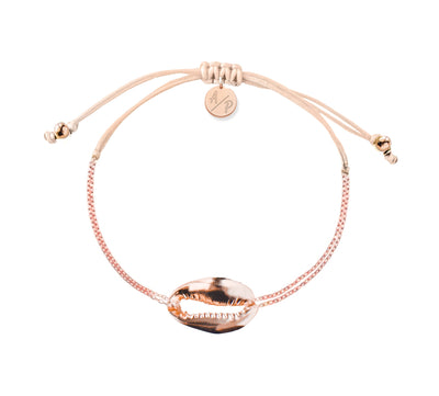 Mini Metal Shell Chain Bracelet - 14k Rose Gold on Colored Cord