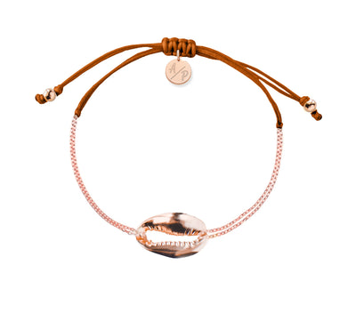 Mini Metal Shell Chain Bracelet - 14k Rose Gold on Colored Cord