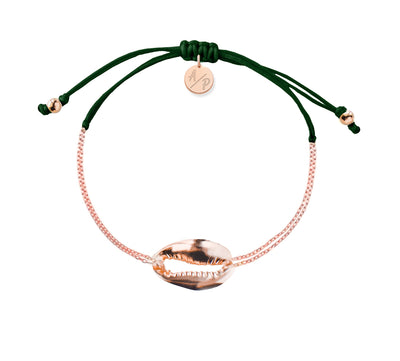 Mini Metal Shell Chain Bracelet - 14k Rose Gold on Colored Cord