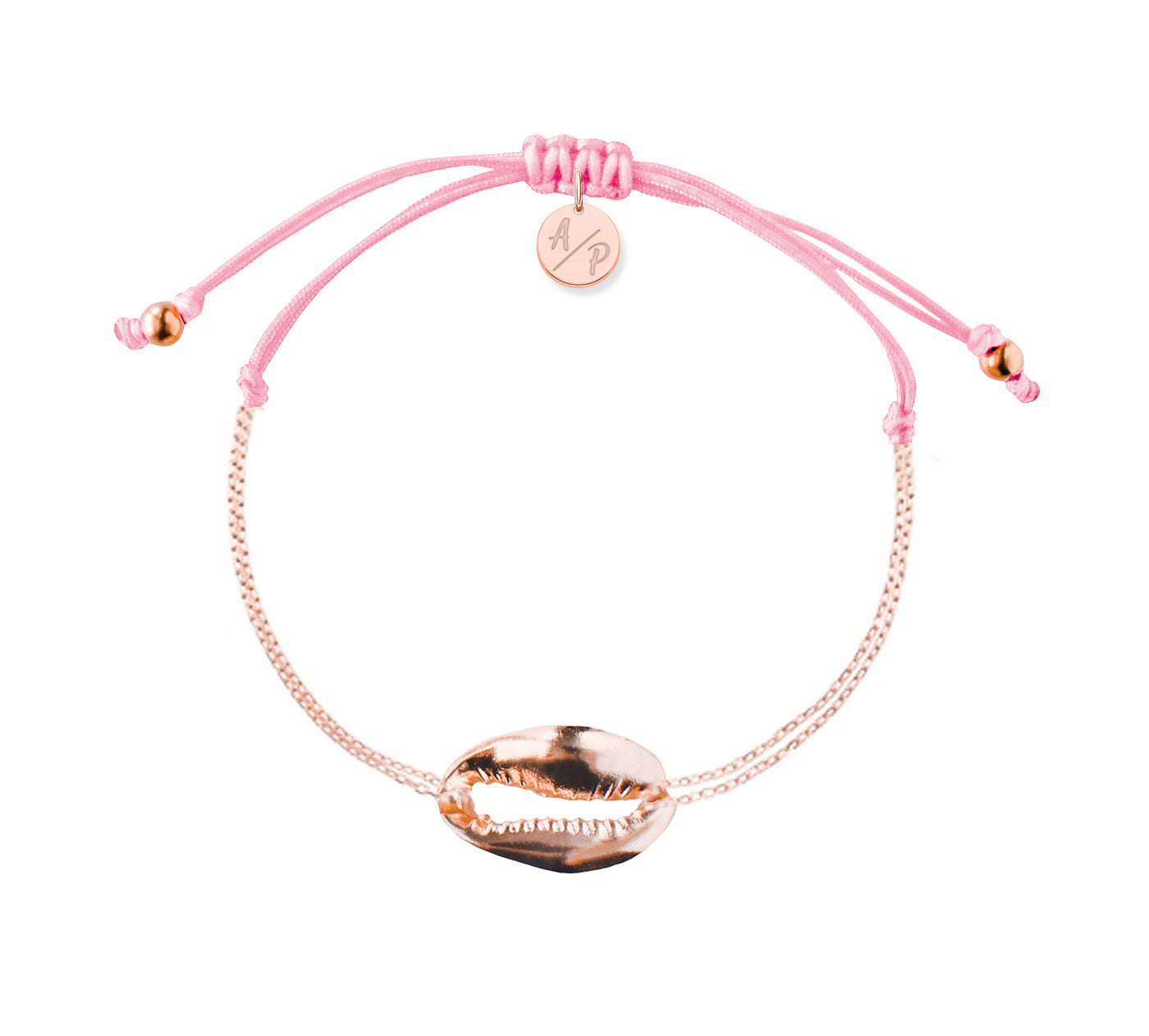 Mini Metal Shell Chain Bracelet - 14k Rose Gold on Colored Cord