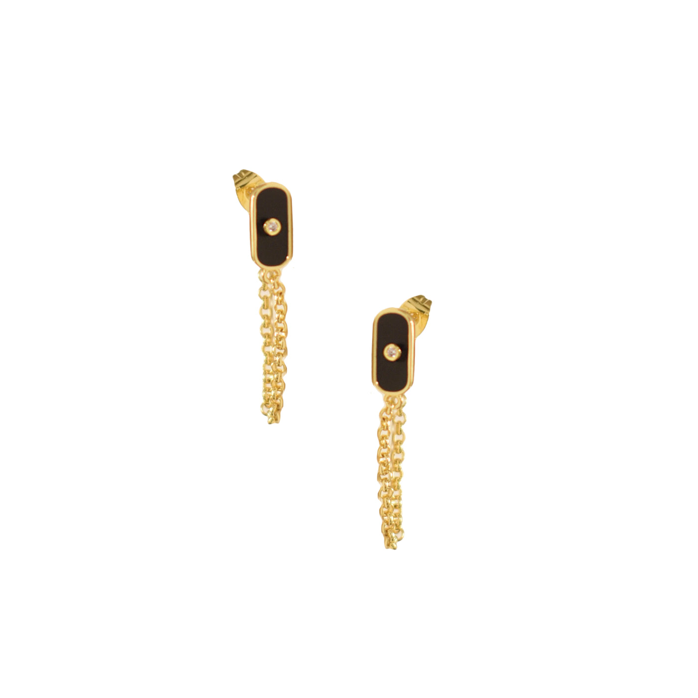 Chained Tablet Studs - Black Enamel