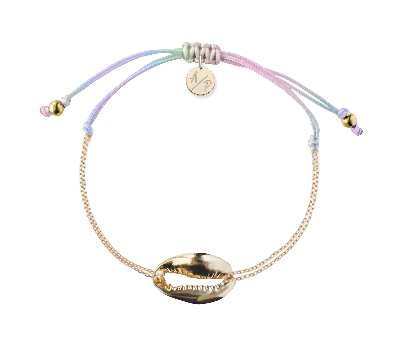 Mini Metal Shell Chain Bracelet - 14k Gold on Colored Cord